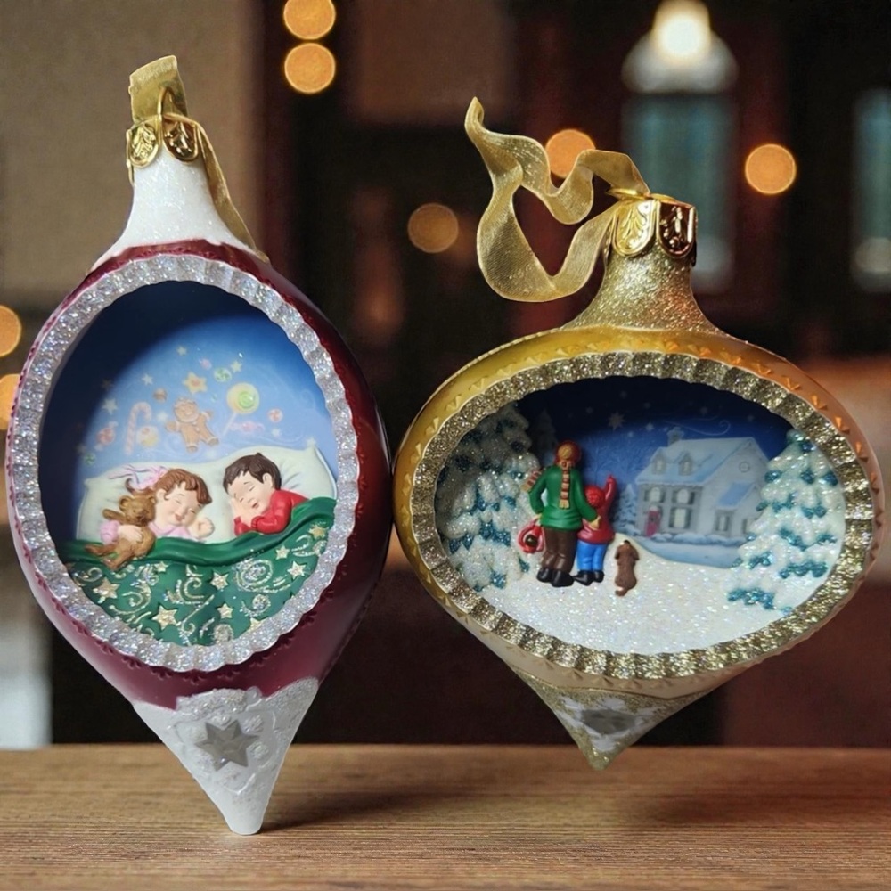 Hallmark Illuminations Lot of 2 Ornaments SUGARPLUM DREAM & WATCHING FOR SANTA
